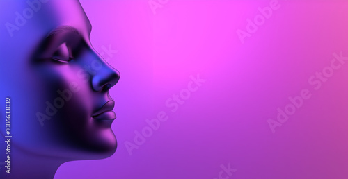 Artistic 3D human face profile with a gradient color background