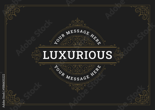 Luxury vintage filigree flourishes golden ornate greeting card design template vector illustration. Classic premium old style engraving calligraphic royal vignette floral motif certificate invitation