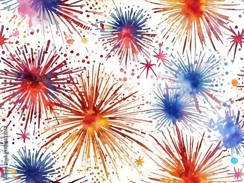 Glittering Firework Sprays in Watercolor