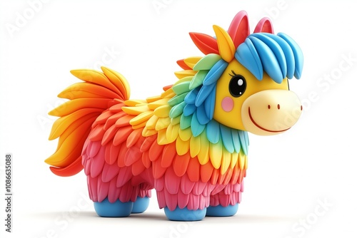 Bright colorful donkey pinata isolated on white