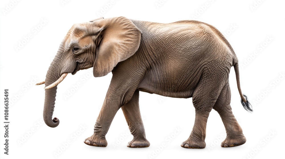 African Elephant Walking on White Background African Elephant Walking on White Background