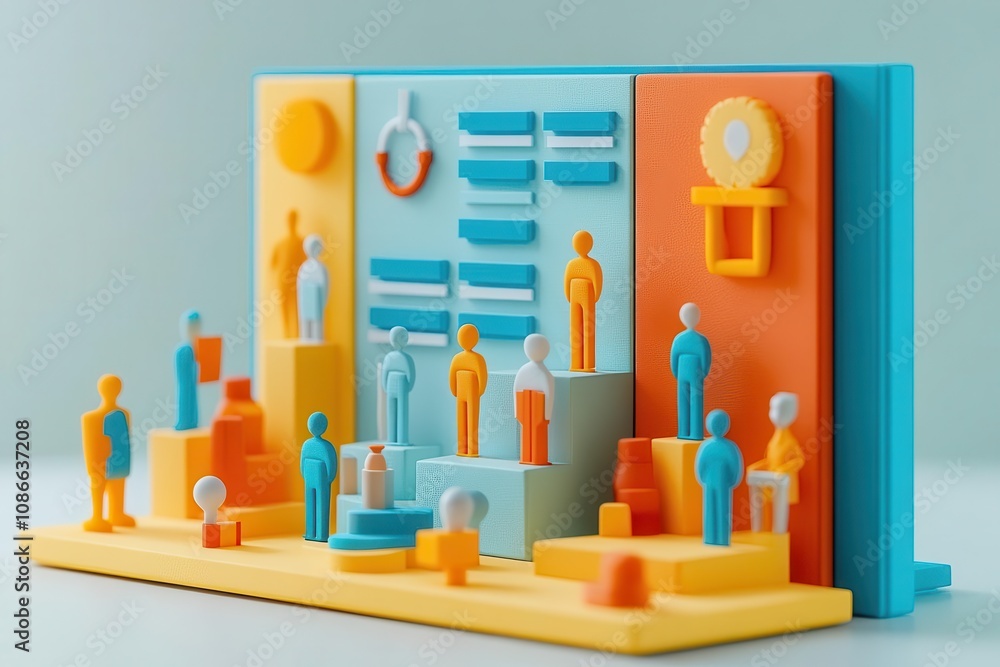 A colorful 3D model featuring abstract figures on platforms, set against a minimal background, suggesting themes of community and collaboration. A colorful 3D model featuring abstract figures on platforms, set against a minimal background, suggesting themes of community and collaboration.
