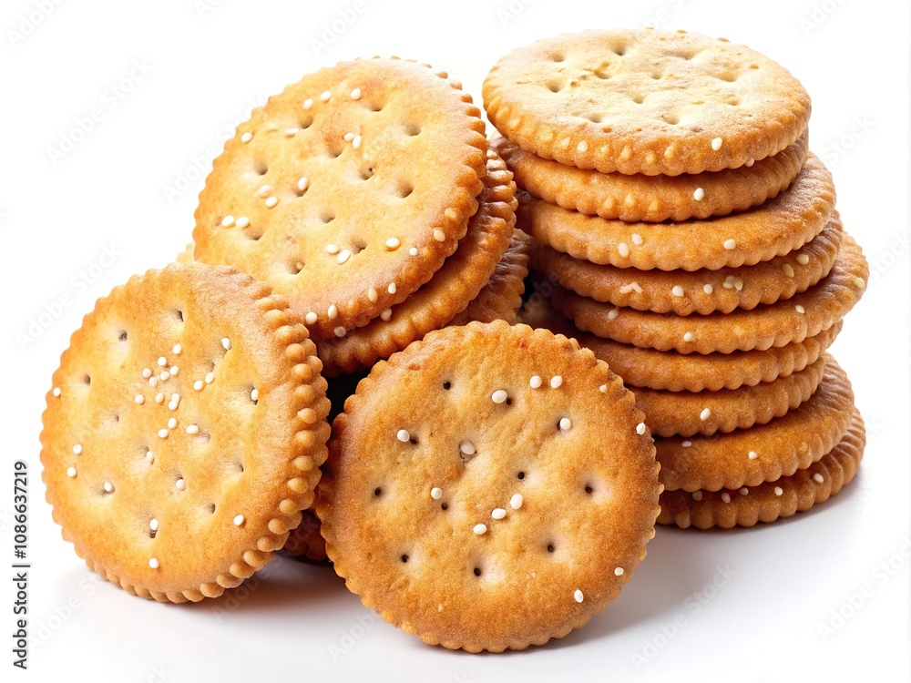Stacked sesame salt crackers, a delicious food photography scene. Stacked sesame salt crackers, a delicious food photography scene.