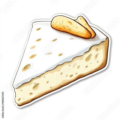 A Cartoon Slice of Swiss Cheese with a White Icing Topping photo