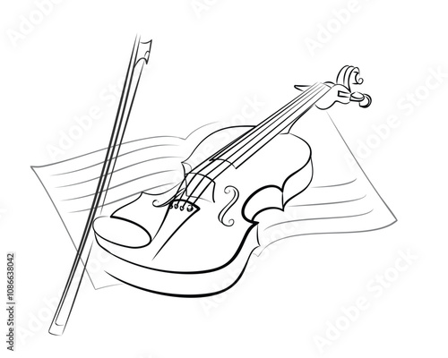 The violin sketch with music book.
