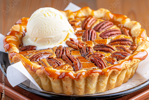 Delicious Butter Tart topped with Pecans and Golden Glaze photo