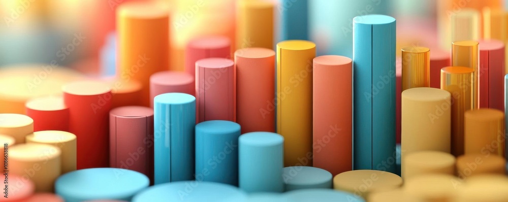 Colorful cylindrical shapes create a vibrant, abstract pattern, resembling graphs or data visualization elements. Colorful cylindrical shapes create a vibrant, abstract pattern, resembling graphs or data visualization elements.