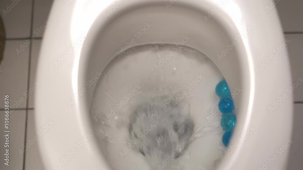 stream of water drains into toilet, foaming with detergent stream of water drains into toilet, foaming with detergent