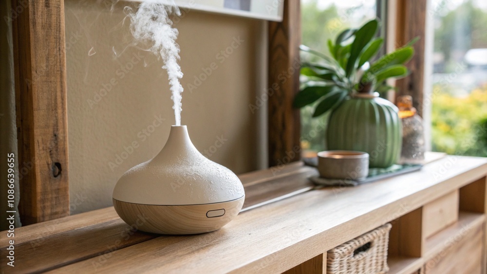 A ceramic diffuser surrounded by pine branches and cinnamon, creating a winter ambiance A ceramic diffuser surrounded by pine branches and cinnamon, creating a winter ambiance