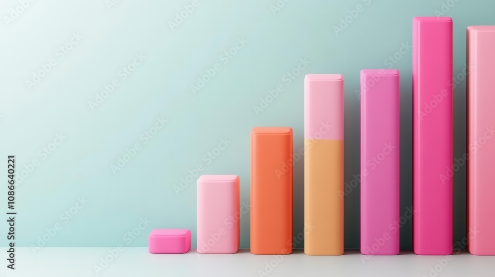 A vibrant bar chart with colorful segments displays increasing values against a soft blue background, symbolizing growth and progress.