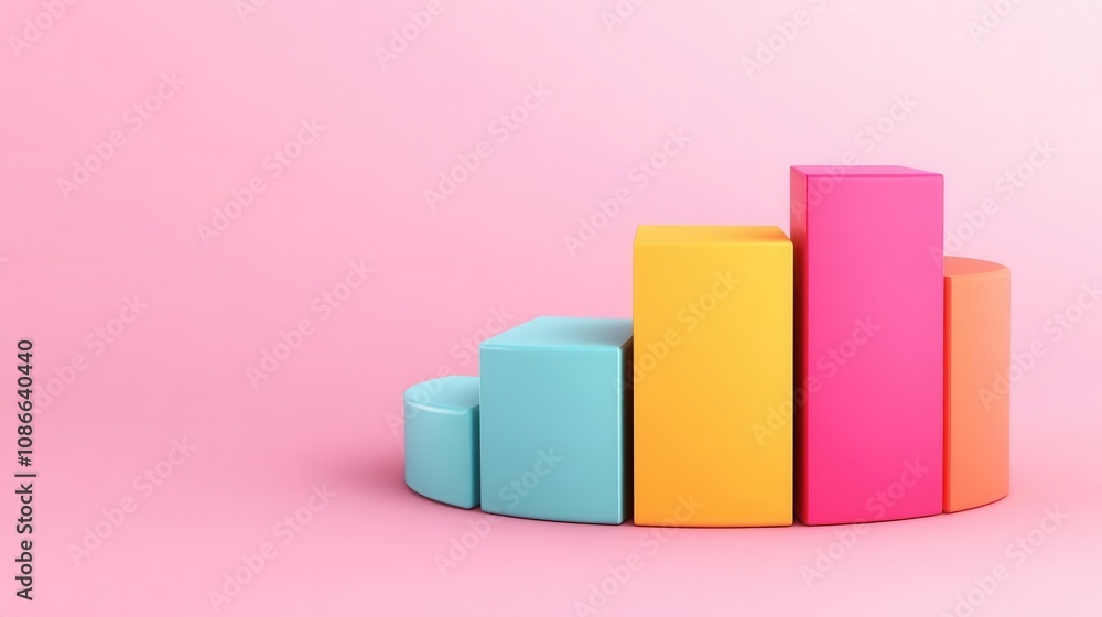 A colorful bar chart rises against a pink background, showcasing different heights and vibrant hues of blue, yellow, pink, and green. A colorful bar chart rises against a pink background, showcasing different heights and vibrant hues of blue, yellow, pink, and green.