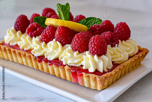 Delicious Raspberry Lemon Tart with Lemon Curd Filling photo