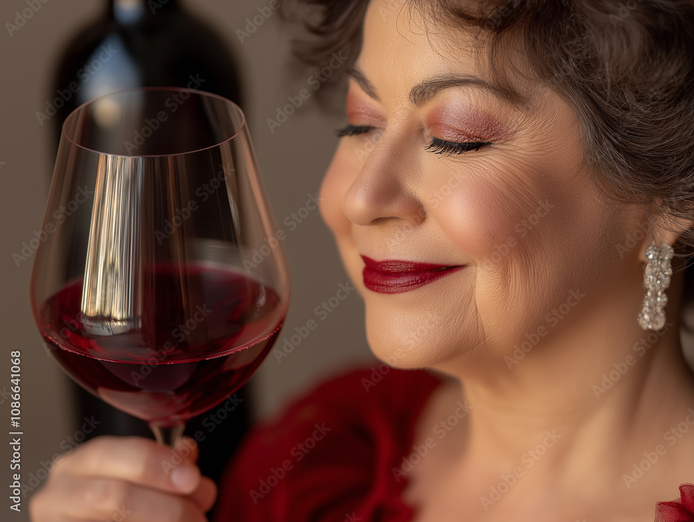 Elegant woman savoring a glass of red wine while enjoying a cozy evening at home. Generative AI Elegant woman savoring a glass of red wine while enjoying a cozy evening at home. Generative AI