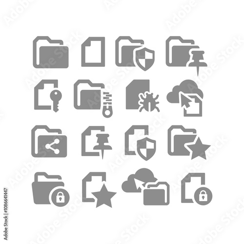 File and folder vector icon set. Zipped, protected drag and drop icons.