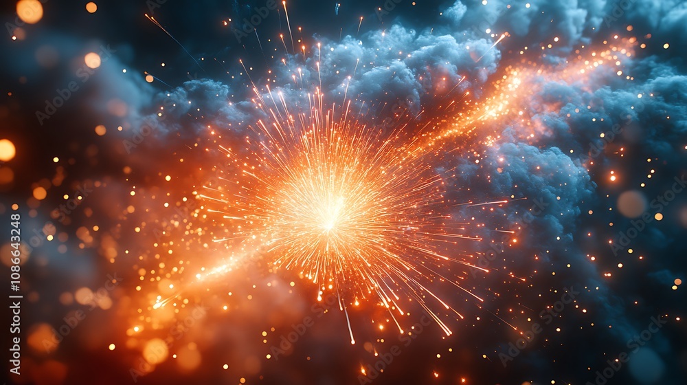 Abstract glowing light explosion with smoke and sparks. Abstract glowing light explosion with smoke and sparks.