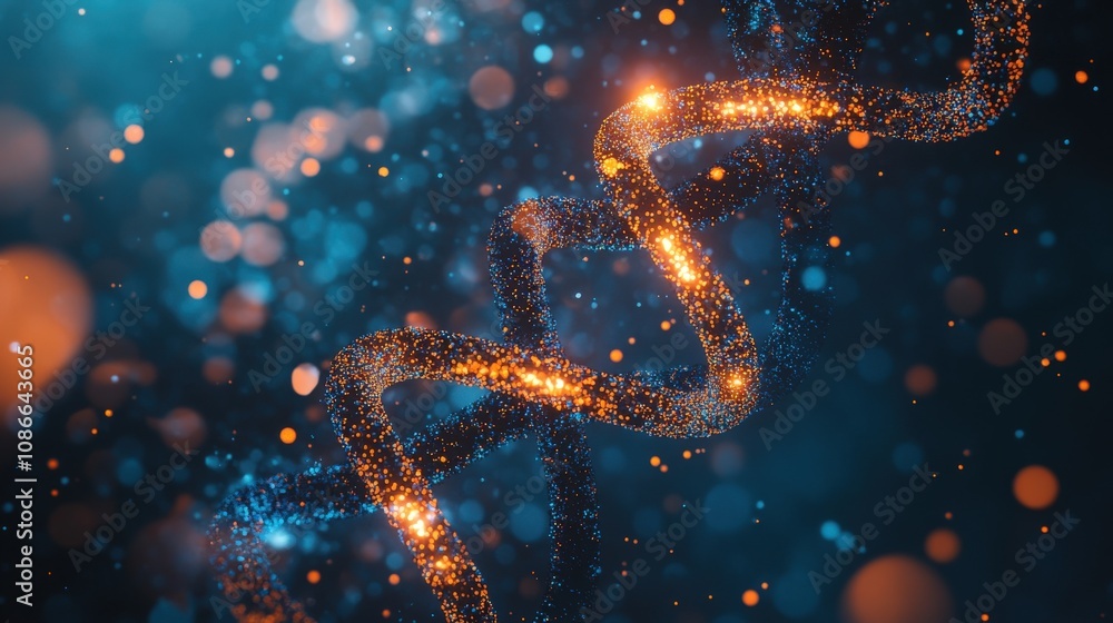 Glowing Double Helix of Particles in a Blue and Orange Haze Glowing Double Helix of Particles in a Blue and Orange Haze