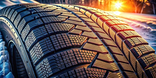 Winter tire tread pattern, photo captures realistic depth and texture. photo