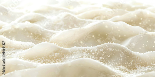 A snowy beach with a white blanket of snow covering the sand