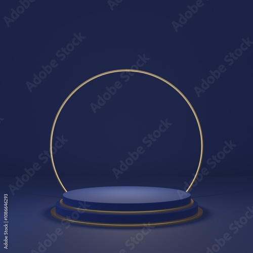 Luxury Product Stand in blue room ,Studio Scene For Product ,minimal design,3D rendering	
