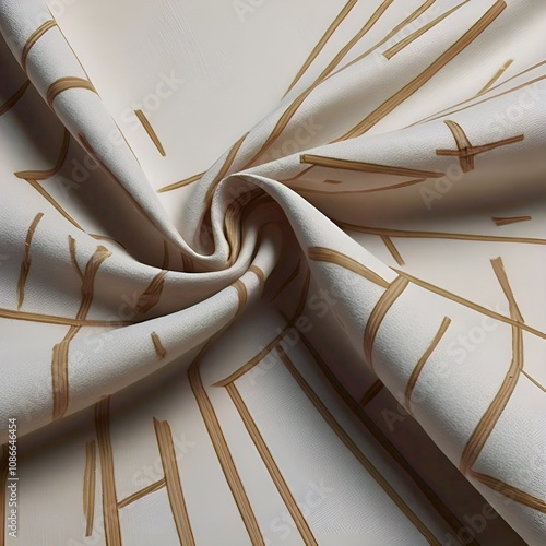 A close up of a fabric with a beige background and a pattern of thin brown lines arranged in a geometric design photo