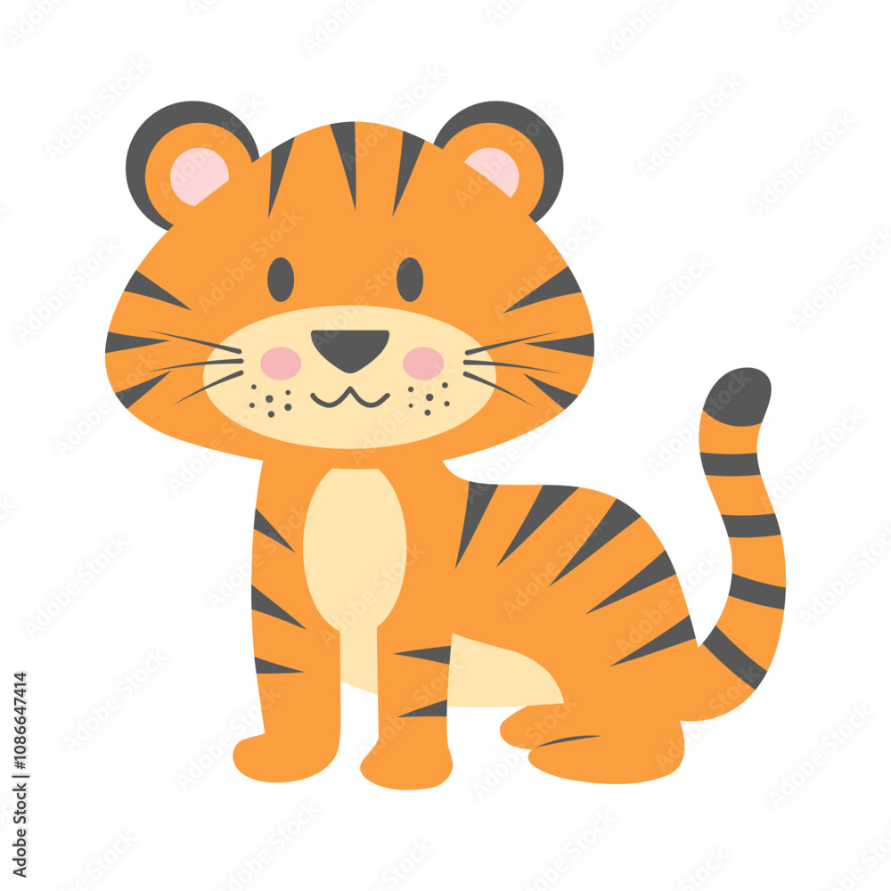 Cute tiger isolated on white background. Cartoon nursery art baby character. Cute tiger isolated on white background. Cartoon nursery art baby character.
