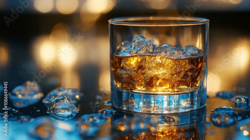  a glass of whiskey with ice