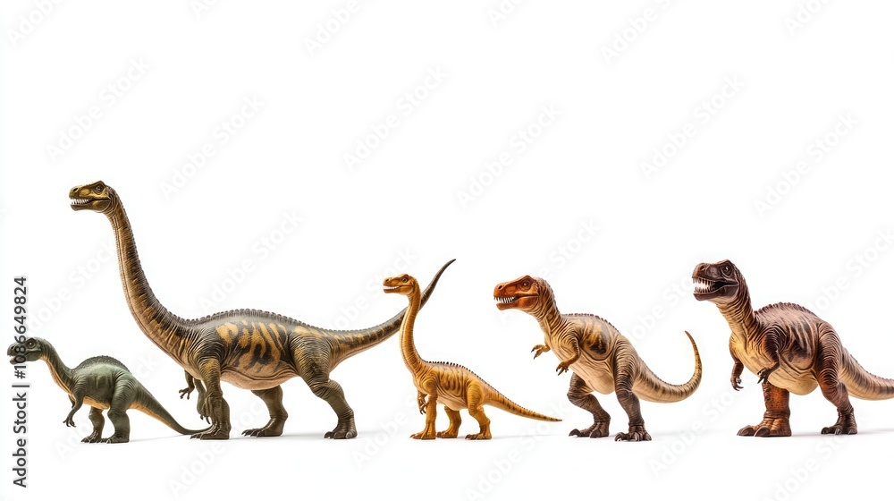 Five Different Dinosaur Toy Figures on a White Background Five Different Dinosaur Toy Figures on a White Background
