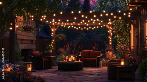 A relaxing patio evening with soft lighting, warm drinks, and good conversation.