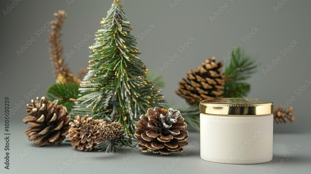 Elegant Candle with Pinecones and Christmas Tree Decor Elegant Candle with Pinecones and Christmas Tree Decor