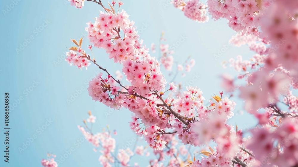 Blossoms of cherry trees against a clear sky Blossoms of cherry trees against a clear sky
