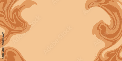 Marble acrylic swirl pattern. Coffee, caramel or chocolate liquid texture. Abstract beige brown psychedelic waves print background.