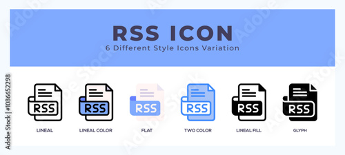 Rss file icon in filled. thin line. outline stroke and flat style.