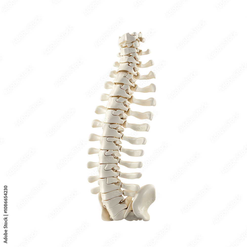 Fototapeta premium Detailed bone structure of a human spine. PNG transparent.
