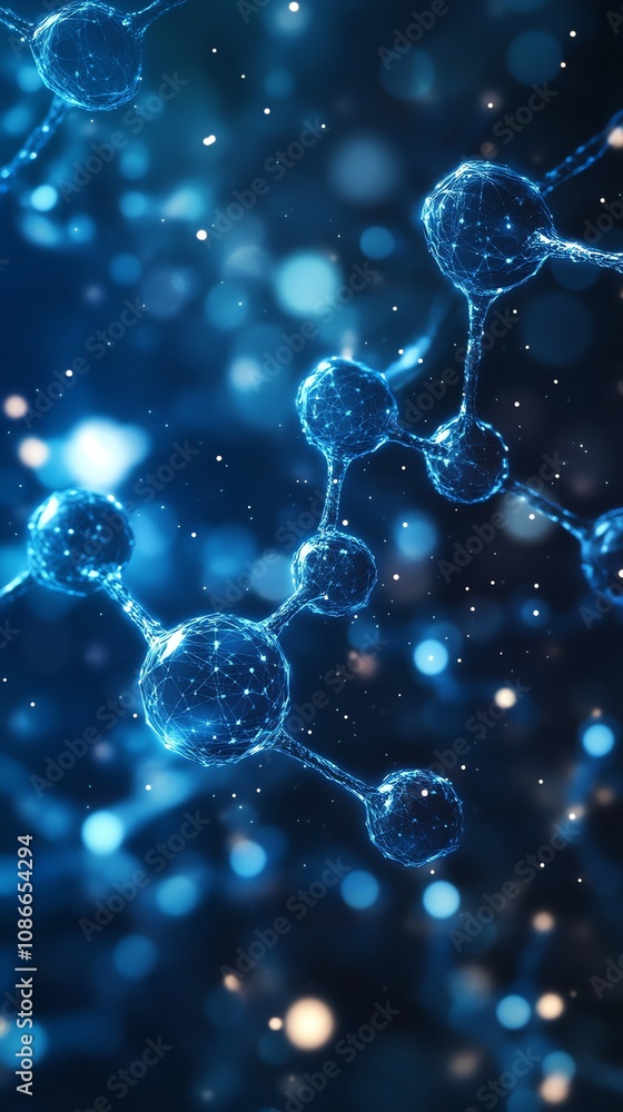 Abstract blue glowing molecule structure. Abstract blue glowing molecule structure.