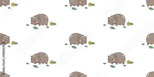pygmy hippo seamless pattern baby Hippo vector smiling hippopotamuses zoo pet animal cartoon character doodle gift wrapping paper tile background repeat wallpaper scarf isolated illustration design