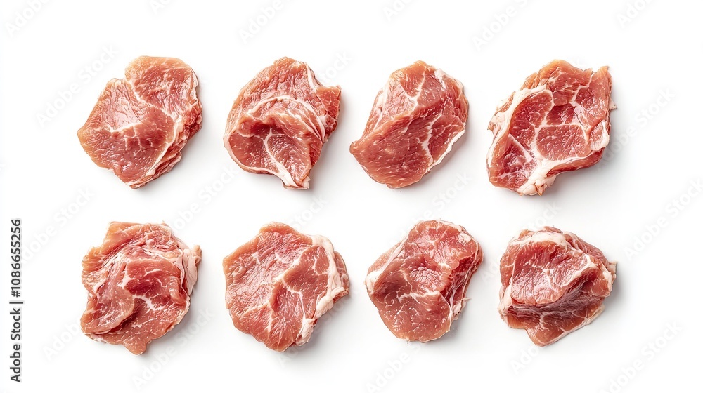 Sliced Raw Pork Meat Isolated on White Background Sliced Raw Pork Meat Isolated on White Background