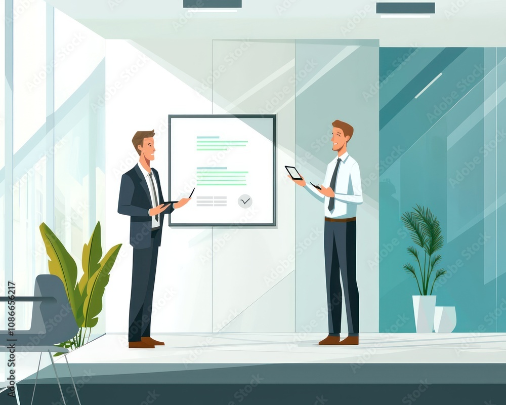 A business partner presenting ideas to a client in a sleek conference room, highlighting professionalism A business partner presenting ideas to a client in a sleek conference room, highlighting professionalism