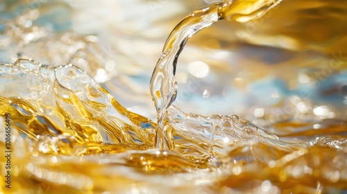 Golden Liquid Splashing and Creating Waves