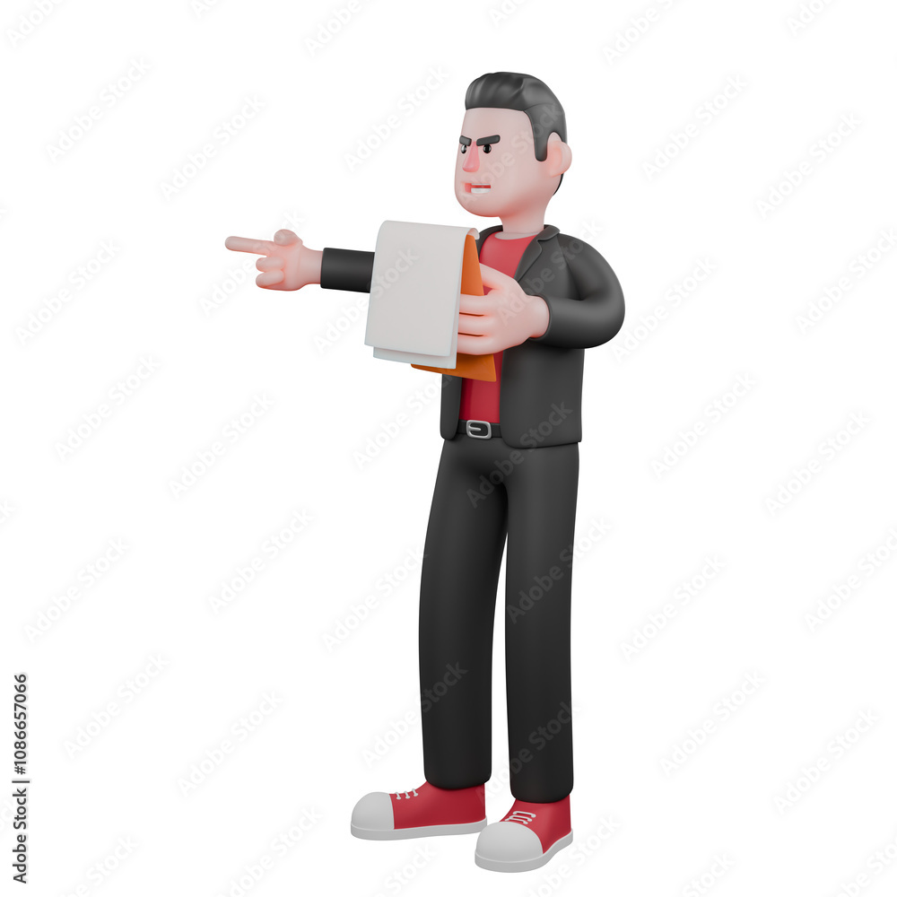 Dance Creator Cartoon in 3D. A male choreographer stands with his left hand holding a clipboard and his right hand pointing forward. Choreographer Design Dance Creator Cartoon in 3D. A male choreographer stands with his left hand holding a clipboard and his right hand pointing forward. Choreographer Design