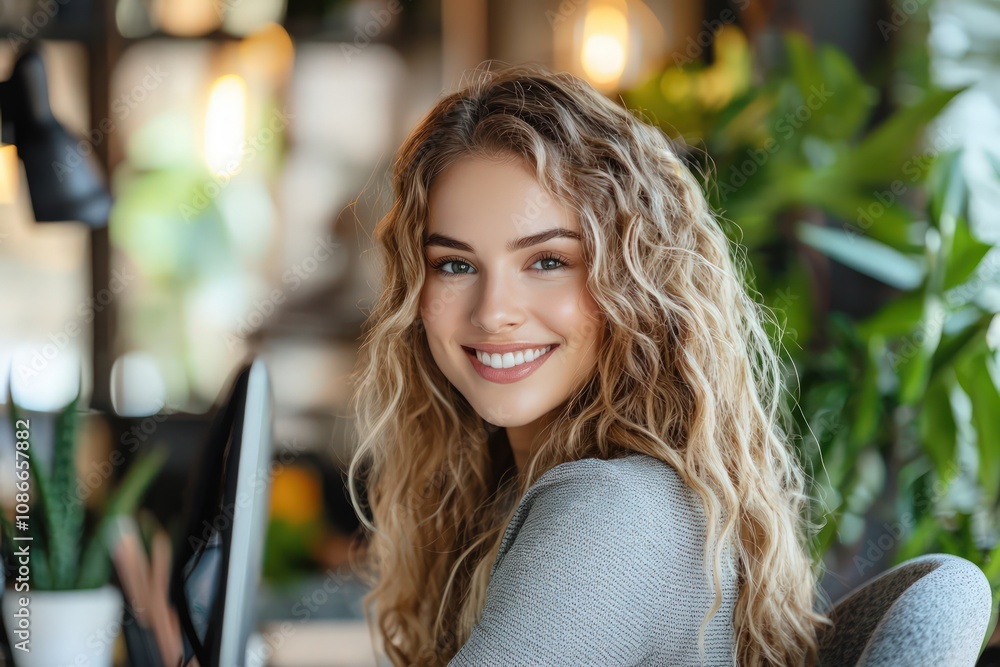 A beautiful customer representative engaged at work, demonstrating friendliness and professionalism A beautiful customer representative engaged at work, demonstrating friendliness and professionalism