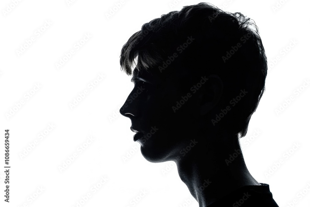 Silhouette portrait of young European man on white background. Silhouette portrait of young European man on white background.