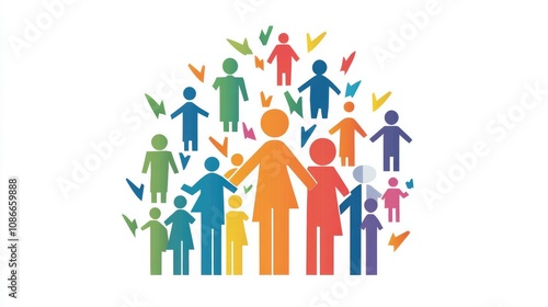 Colorful Community Icon Representation Showing Diverse Group of People Connecting and Communicating in a Vibrant and Dynamic Design for Social Themes