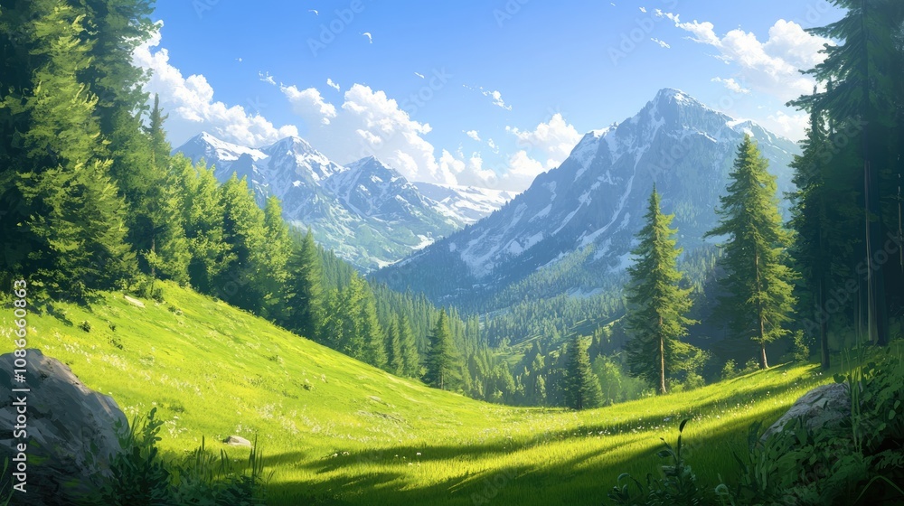 Lush green hills and towering trees beneath a bright blue sky, showcasing majestic mountain peaks, ideal for nature enthusiasts seeking peaceful outdoor retreats. Lush green hills and towering trees beneath a bright blue sky, showcasing majestic mountain peaks, ideal for nature enthusiasts seeking peaceful outdoor retreats.
