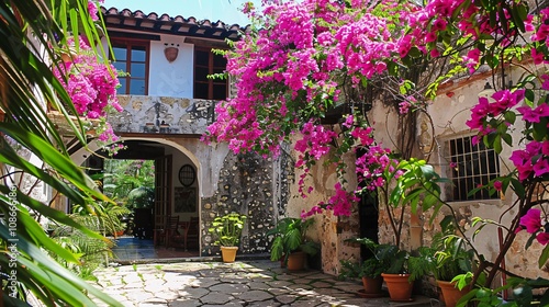 Fototapeta Naklejka Na Ścianę i Meble -  Blooming bougainvillea in a tropical setting