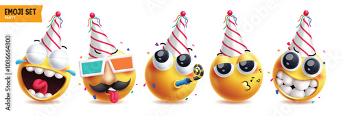 Wallpaper Mural Emoji birthday vector characters set. Birthday emojis character wearing red and white party hat clip art costume in goofy, mischievous, cool, blowing, singing and funny icon elements. Vector  Torontodigital.ca
