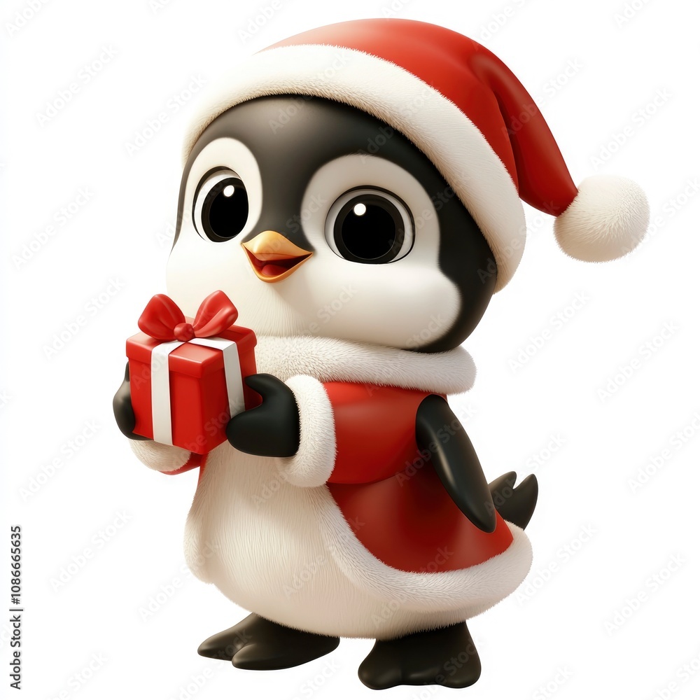Adorable Christmas Penguin Holding a Gift Adorable Christmas Penguin Holding a Gift