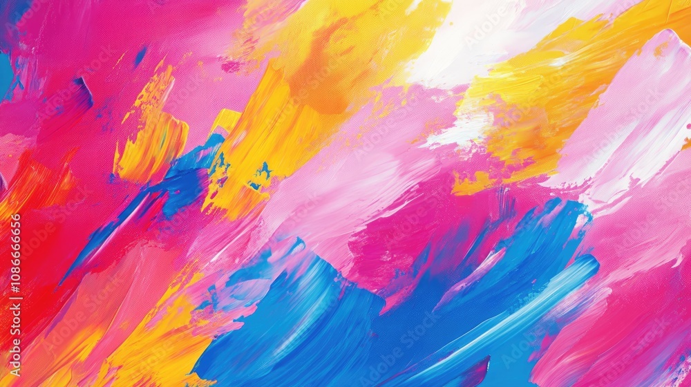 Dynamic canvas with vibrant brush strokes in shades of pink, yellow, and blue, creating an energetic and expressive abstract design. Dynamic canvas with vibrant brush strokes in shades of pink, yellow, and blue, creating an energetic and expressive abstract design.