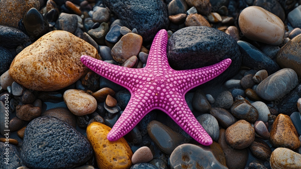 Pink Starfish on a Bed of Smooth Stones Pink Starfish on a Bed of Smooth Stones