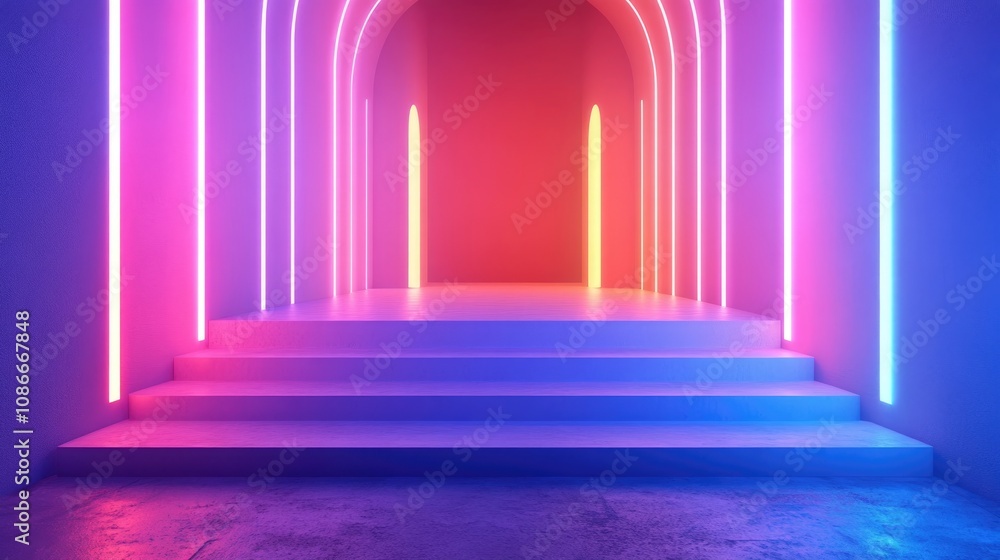 Neon Gradient Archway with Colorful Lights Creating an Engaging and Dynamic Presentation Background Neon Gradient Archway with Colorful Lights Creating an Engaging and Dynamic Presentation Background