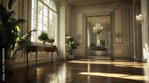 Elegant Hallway With Sunlight Streaming Through Windows